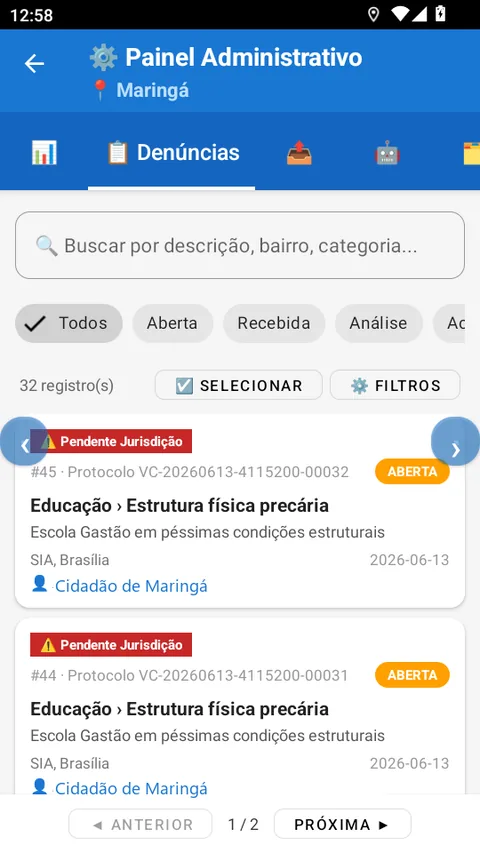 Gestão das demandas recebidas
