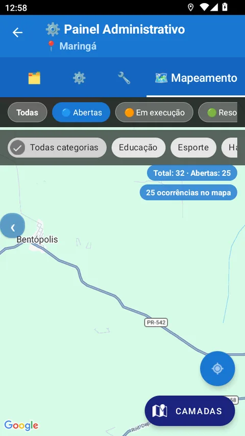 Mapa de ocorrências da cidade