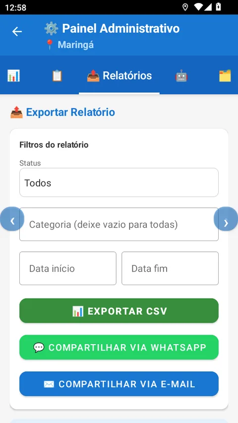 Relatórios e exportação de dados