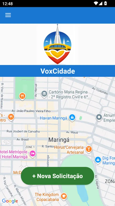 Mapa com as solicitações da cidade em tempo real